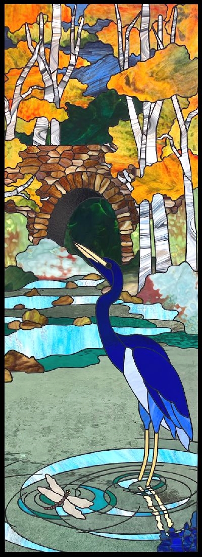 heron and dragonfly stained glass